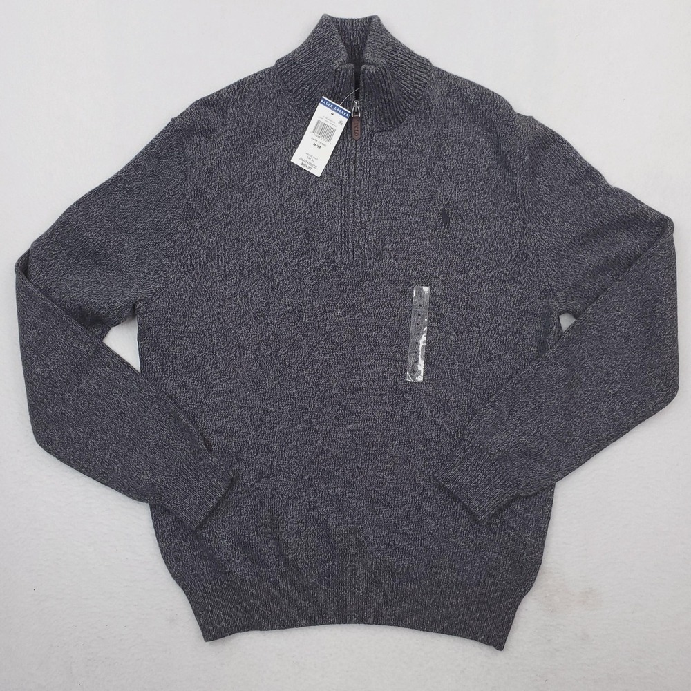 Polo Ralph Lauren Sweater Mens Medium Gray Quarter Zip Pullover Mock Neck Pony